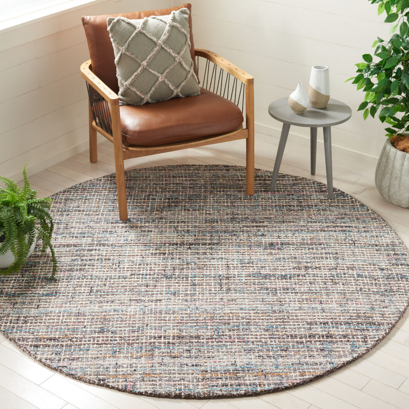 Abstract Hand Tufted Wool/Cotton Rug in Brown/Gray, Round 6'