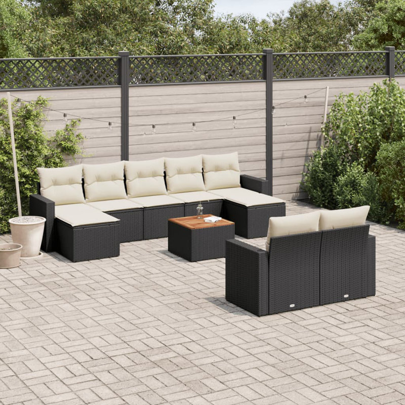 Vidaxl Garden Sofa Set Black Poly Rattan Large Adjustable Armrests