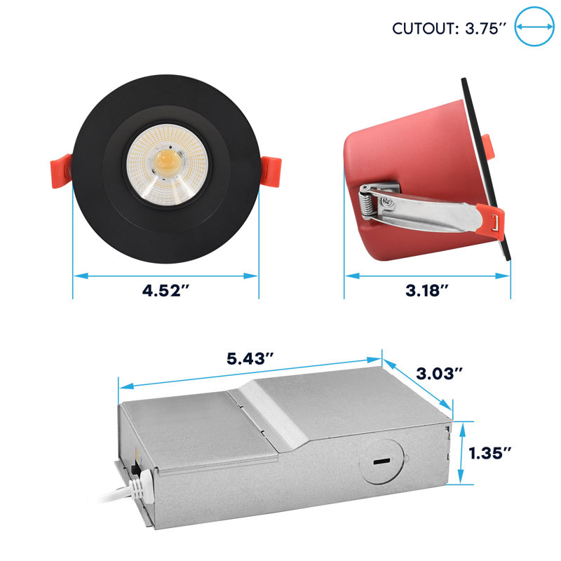 Ensemble de 12 ampoules encastrées DEL Luxrite J-Box 5CCT 2700K-5000K, 2 lumières à DEL, intensité de feu de 2 heures, 15 W, 1 000 lumens, 38 °, intensité variable, classé ETL