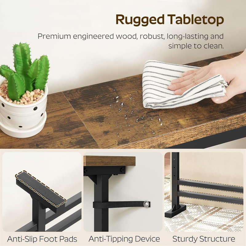 78.7" Console Table with Adjustable Height (27.6"-35.4") and Power Outlet, Skinny Behind Couch Table