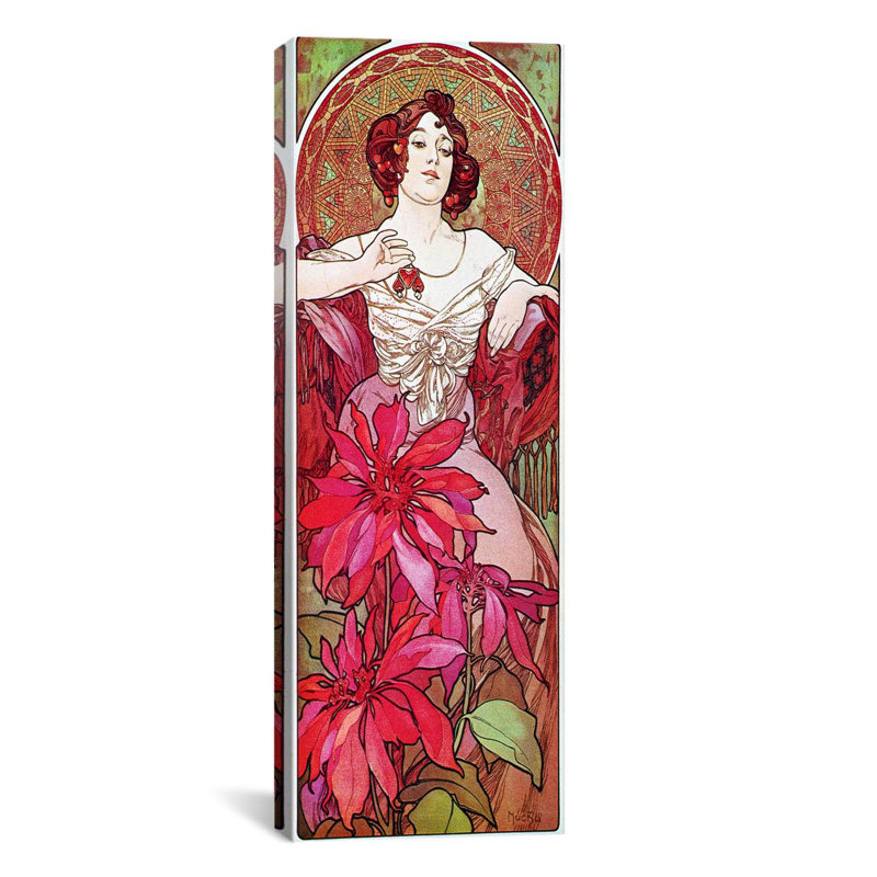 " Alphonse Mucha Ruby, 1900 ", 36" H x 12" W x 1.5" D