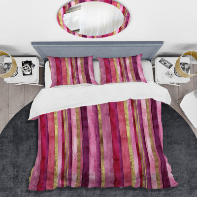 Magenta Chic Stripe Glam I - Transitional Duvet Cover Set