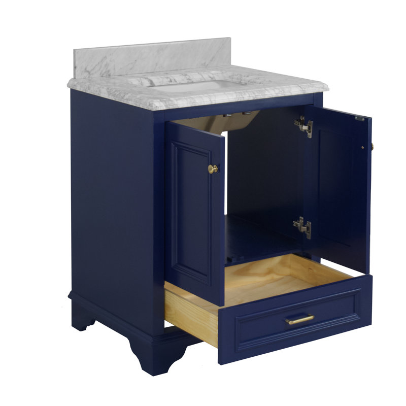 Ensemble de meuble-lavabo simple 30 po Loughlam, Bleu royal, Base claire; veinage gris