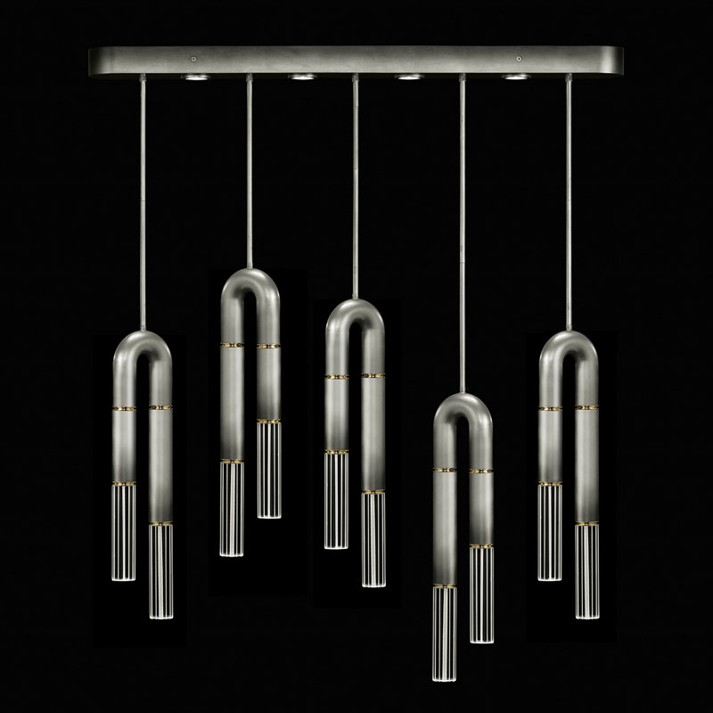 Luminaire suspendu linéaire 51,5 po Antonia, Ombre argent / laiton