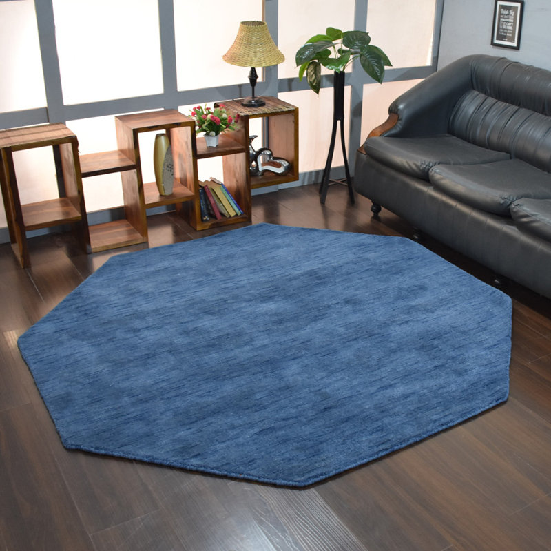 Hand Knotted Loom Wool Eco-Friendly Area Rugs - Octagon | Blue Color | Solid Design | Area Rugs for Living room, Bedroom