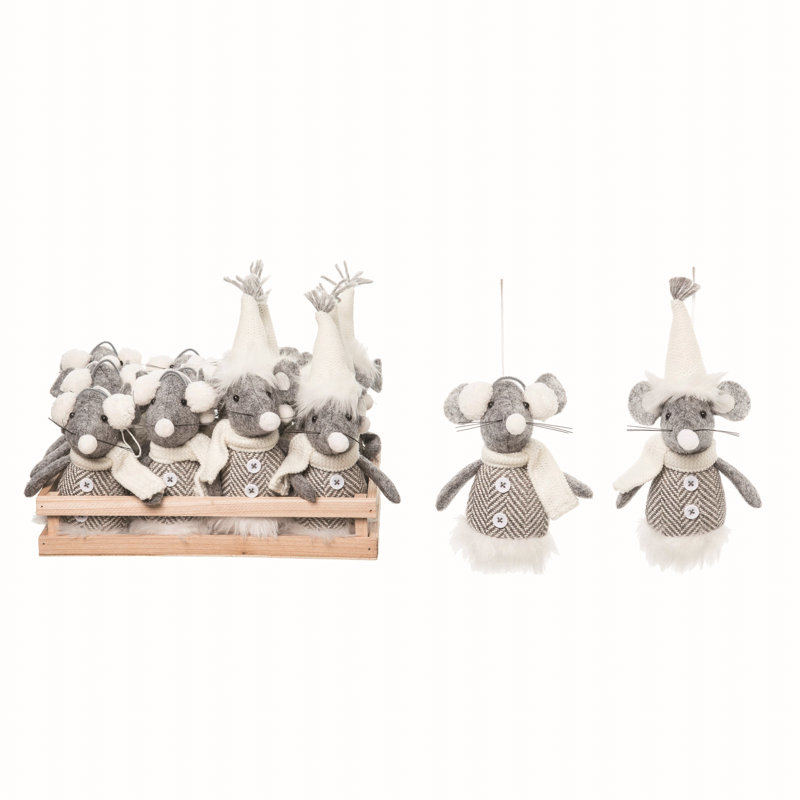  Polyester 5.5 in. Multicolor Christmas Mice with Crate Set of 12