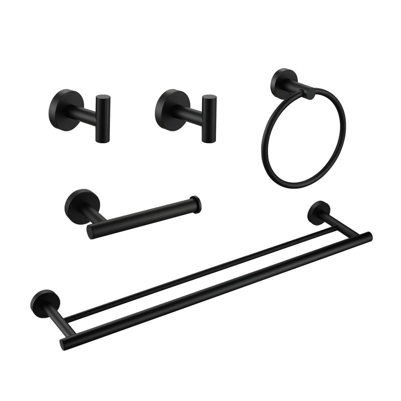 5 Piece Bathroom Towel Rack - Wall Mount, Matte Black Aluminium Robust Build, Corrosion For Various Spaces Easy Installation Method 5 In Mounted Stylish And Bath, Bedroom, Laundry, Kitchen Process