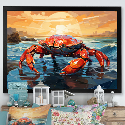 Crab Coastal Guardian Geometric - Animals Canvas Wall Art