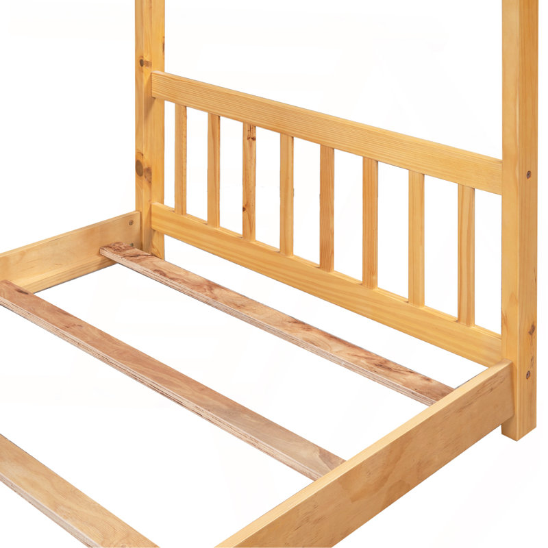 Lit plateforme simple avec tête de lit et pied de lit, conception de toit, naturel