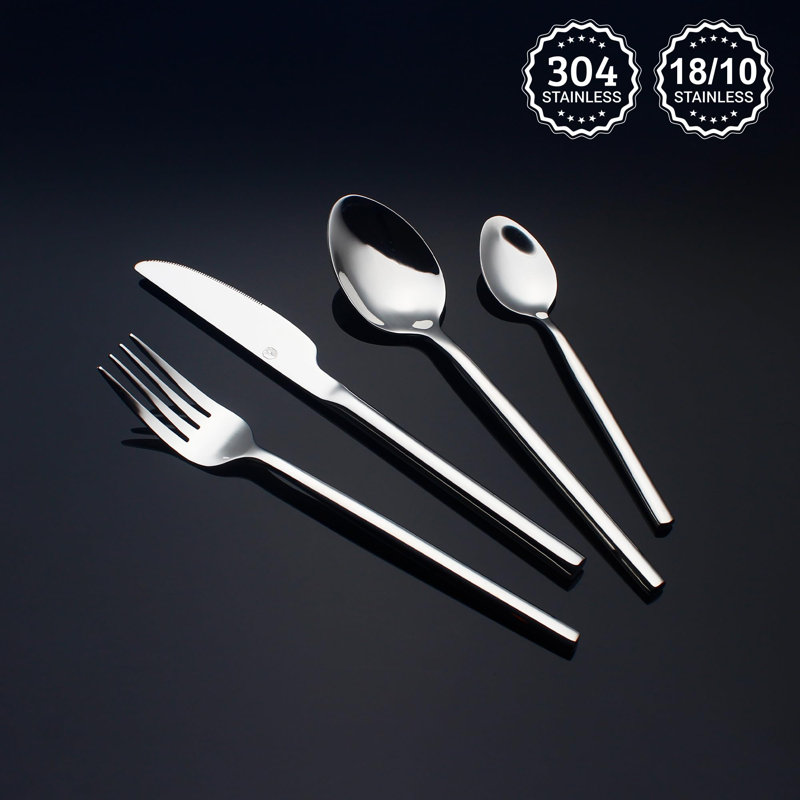 24 Piece Silverware Set For 6 Heavy Duty 18/10 Stainless Steel Flatware Set Modern Design Knife/Fork/Spoon Mirror Polished Dishwasher Safe Cutlery Set With Gifts
