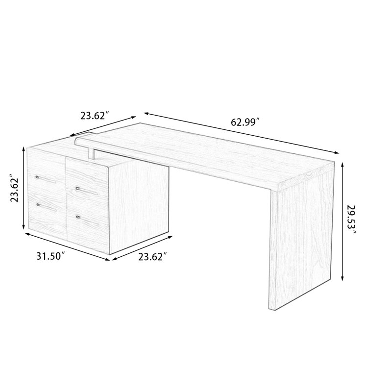 Bureau rectangulaire en bois massif avec 6 tiroirs Burlywood, H 29,53 po x l 62,99 po x P 23,62 po, Retour à gauche