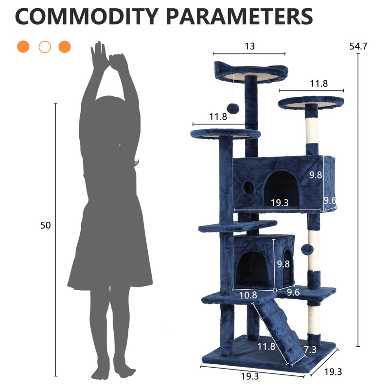 Ciannah 53.98'' H Cat Tree, 54.7", Navy Blue