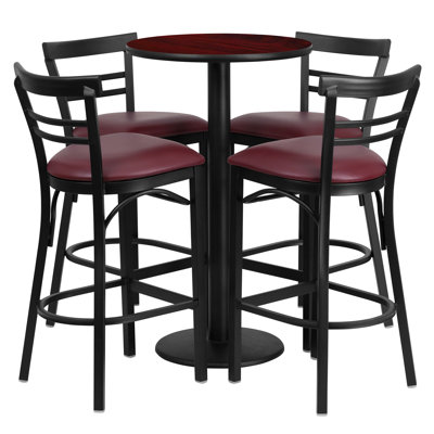Naro 24'' Round Laminate Table Set with Round Base and 4 Ladder Back Metal Barstools