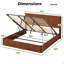 Structure de lit très grand avec rangement relevable, lignes courbes en bois ondulé, rangement hydraulique / aucun sommier requis