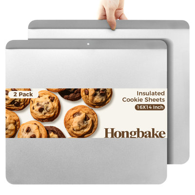 2 Pieces Large Flat Cookie Sheet No Edges, Nonstick Insulated Baking Pan, Commercial Oven Trays for Cooking, 16" X 14", Grey