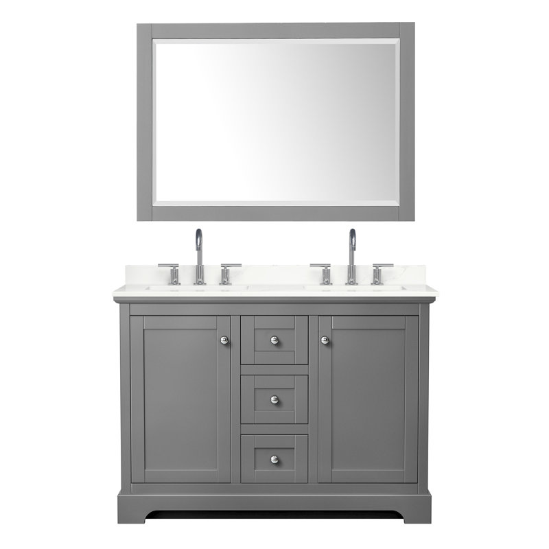 Avery 48'' Double Bathroom Vanity with Quartz Top, Giotto Quartz, Polished Chrome, Dark Grey