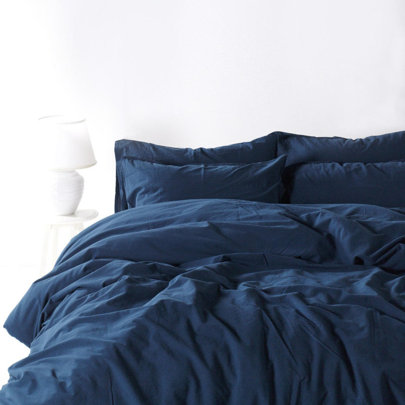Ensemble de housse de couette 100% coton Snavely, Housse de couette très grand + 2 taies d'oreiller, Bleu foncé