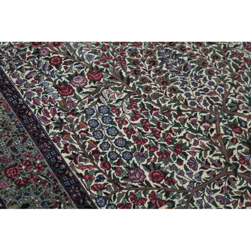 Tapis vert et rouge noué à la main de haute qualité