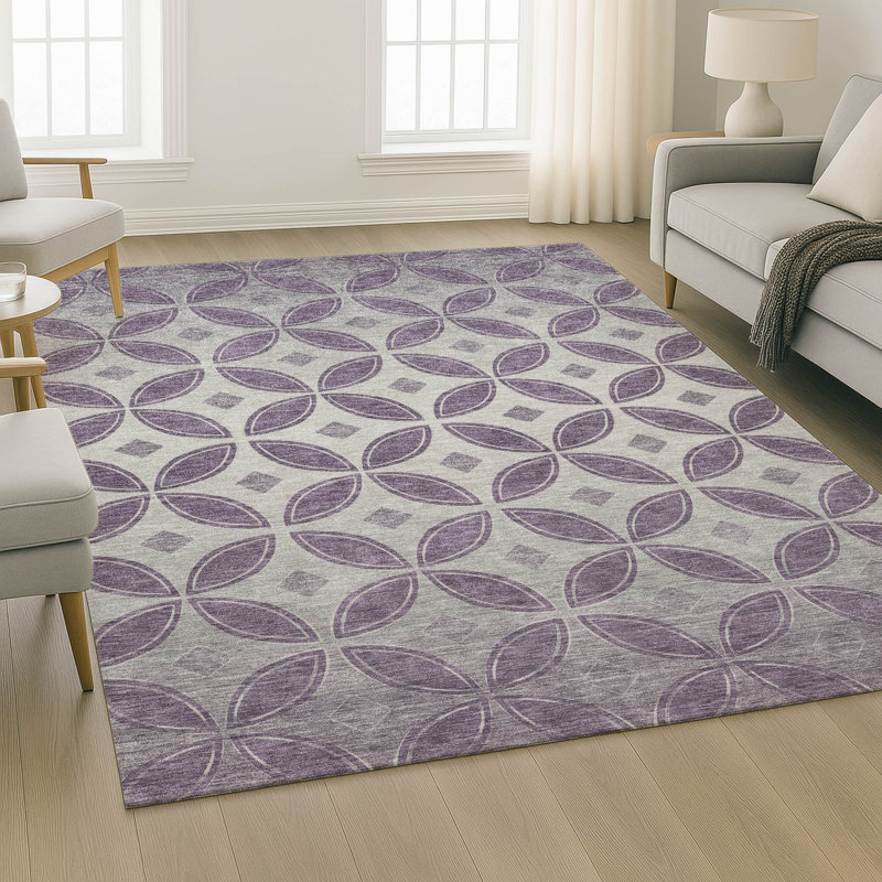 Premium Machine Washable Mayfield AMF2423 Geometric Rug, 8' x 10', Plum