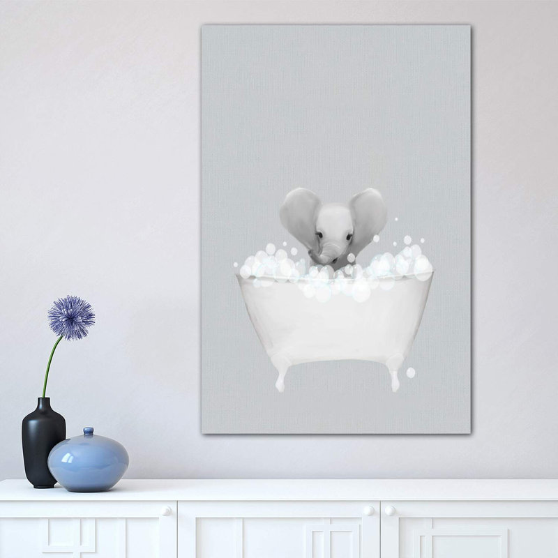 Elephant Blue Bath by Leah Straatsma - Wrapped Canvas Print, 66.04 cm H x 45.72 cm W x 3.175 cm D