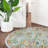 Round Floral Power Loomed Polypropylene Area Rug in Aqua/Blue/Orange-741886135