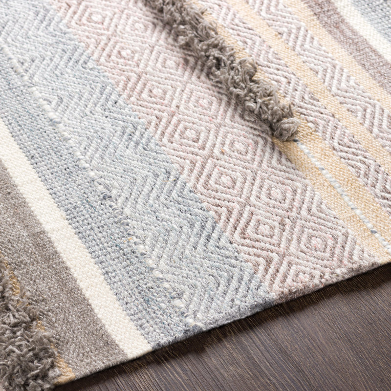 Tapis gris / brun clair tissé à plat à la main Jonesville, Rectangle 8 pi 10 po x 12 pi