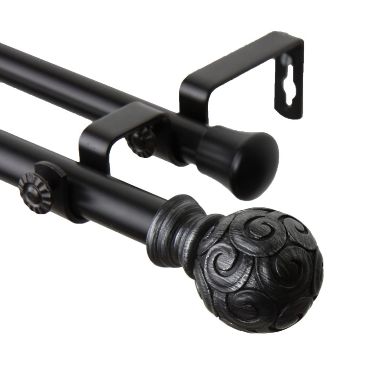 Tringle à rideaux double Margunde, Noir, 66 po à 120 po