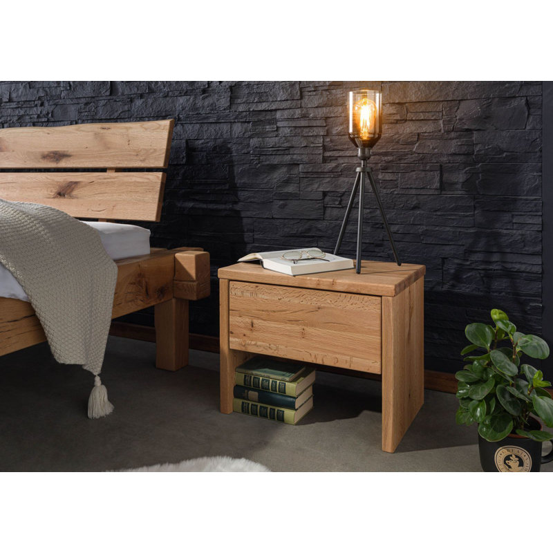 Jangali 35cm W Solid Wood Bedside Table, Light brown