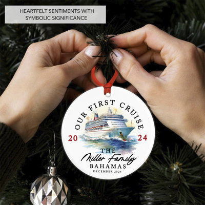 Custom Our First Cruise Ship Ornament 20XX Ceramic Christmas Keepsake For Couples & Family