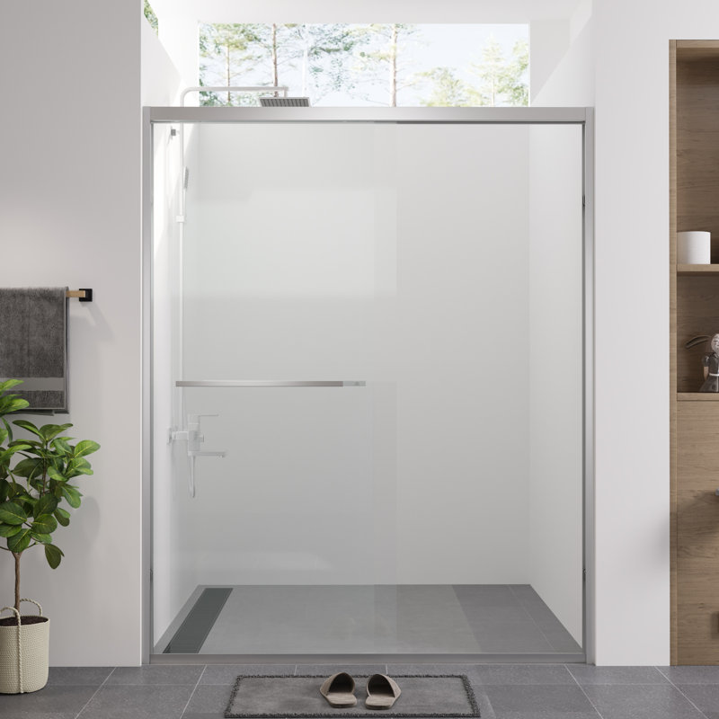 Enceinte de douche à double vitrage coulissante de 56 à 60 po de largeur avec verre trempé, facile à installer et rouille dans la salle de bain