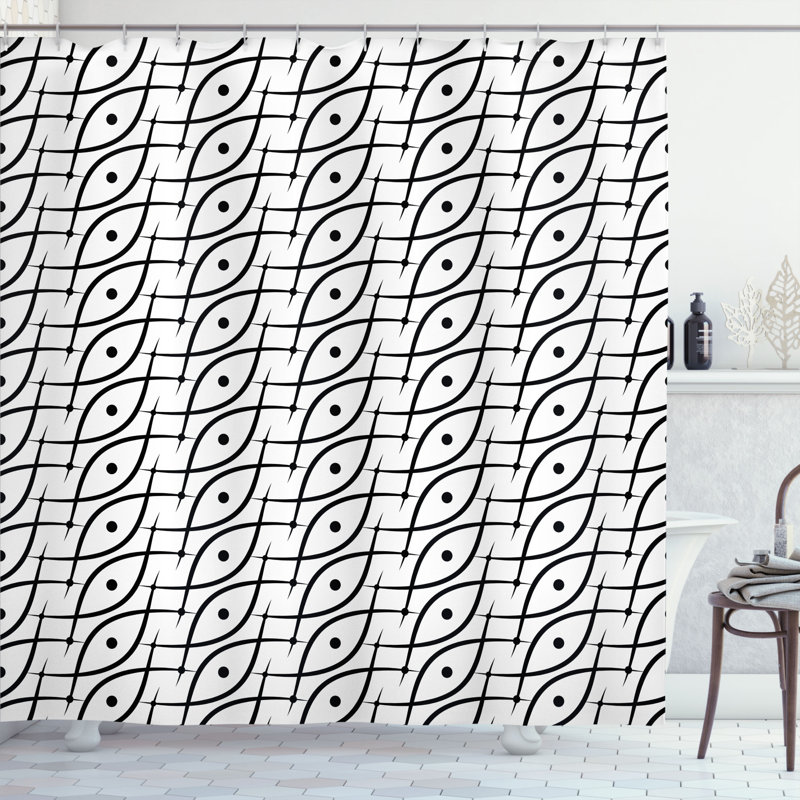 Geometric Shower Curtain with Hooks Included, 69" W x 70" L