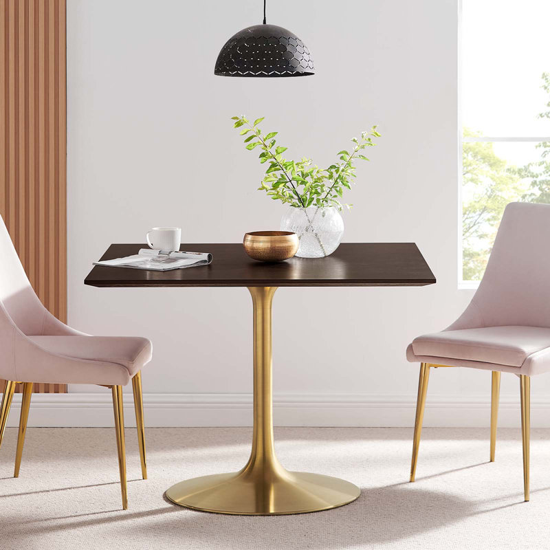 Table de salle à manger Lippa par Modway, Noyer cerise, L 40 po x l 40 po, Or