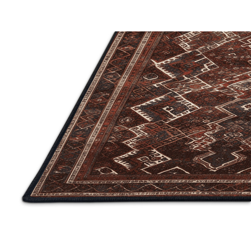 Tapis persan noir lavable à la machine, Rond 5 pi