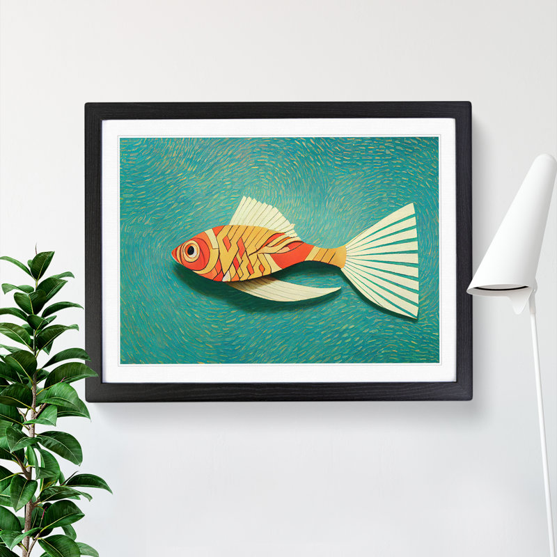 XH1022-7259X Quirky Fish - Single Picture Frame Print, Black Framed, 46cm H x 64cm W x 2cm D