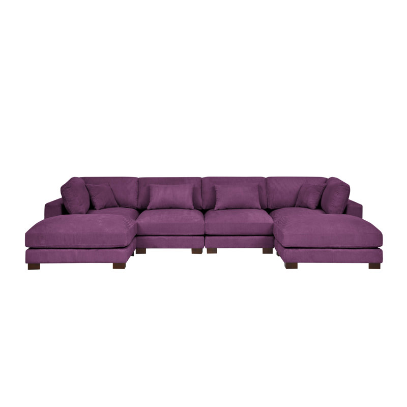 Andreco 144" Wide Reversible Modular Corner Sectional with Ottoman, Purple Corduroy