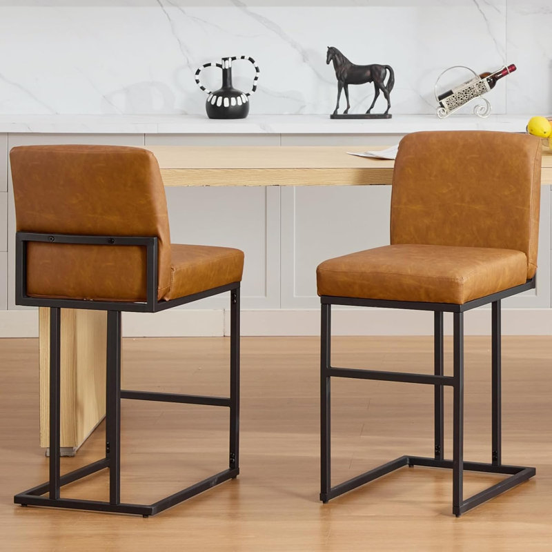 Counter Stool with Metal Frame, Brown, 2