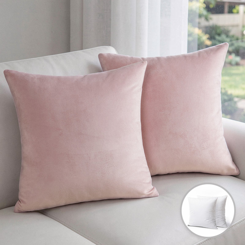 Ensemble de coussins décoratifs en velours doux pour coussin, canapé, lit et salon, Rose clair, Housse de coussin et insert