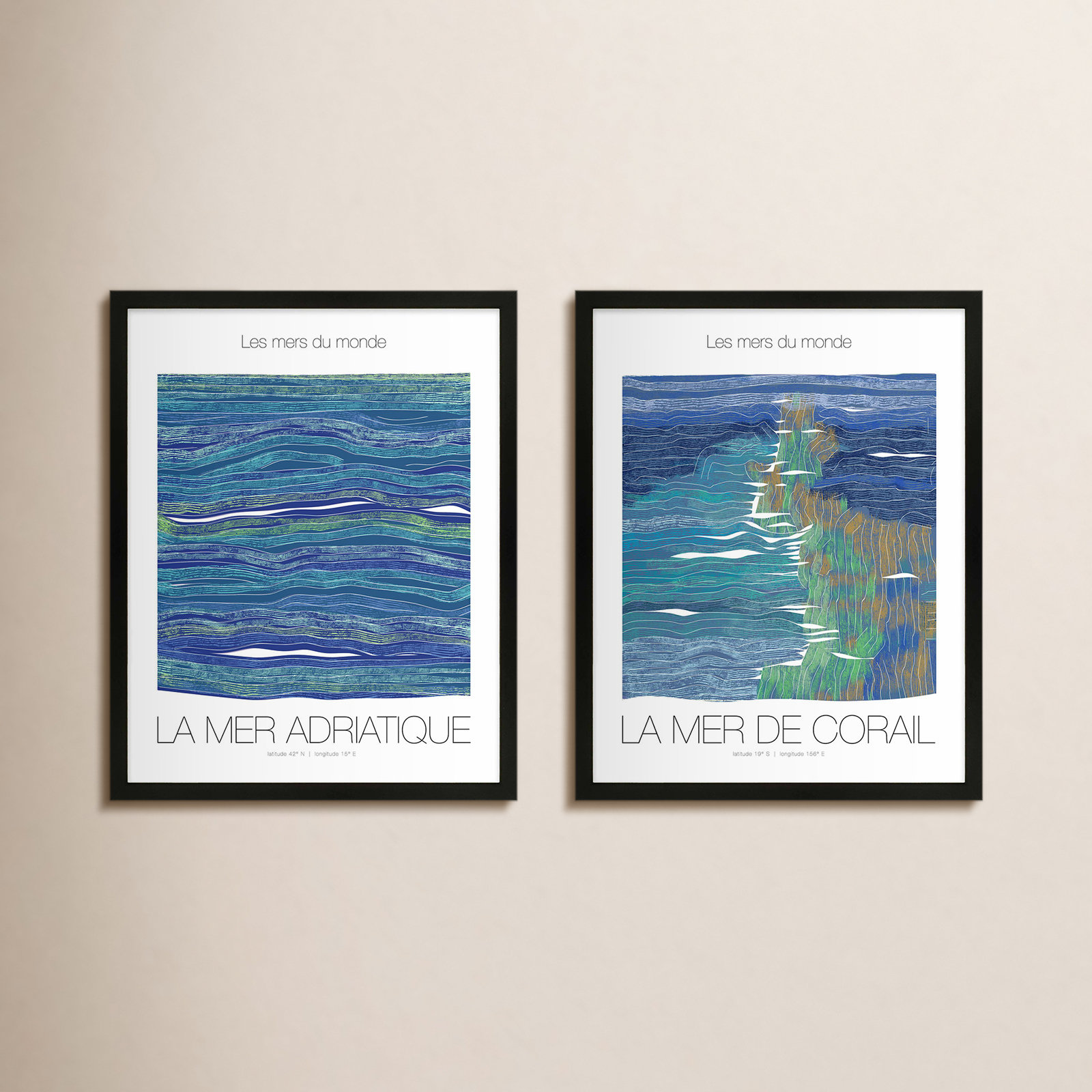 Kess "Adriatique and Corail" 2-Piece Print Set, 25" H x 40" W x 1.25" D