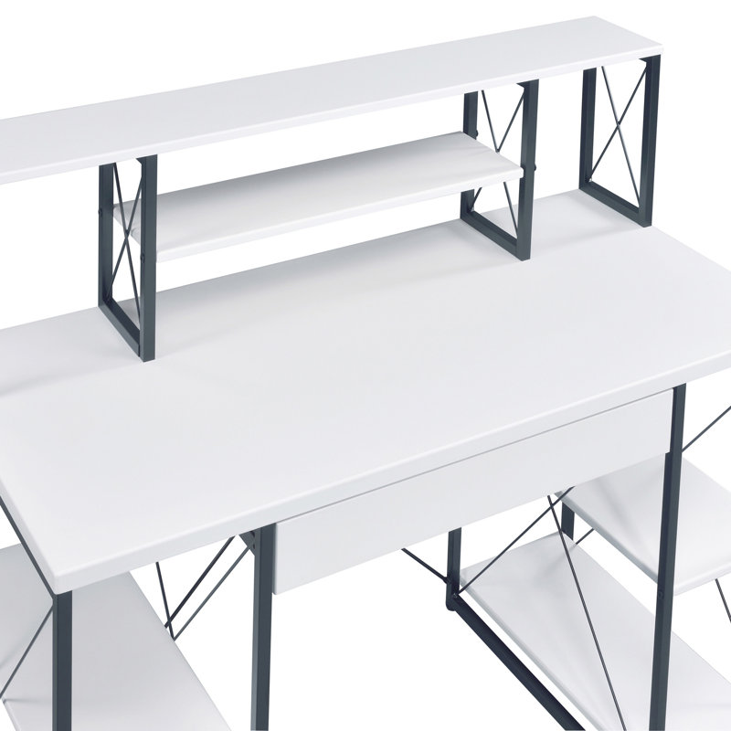  Bureau avec tablettes ouvertes et huche, Blanc