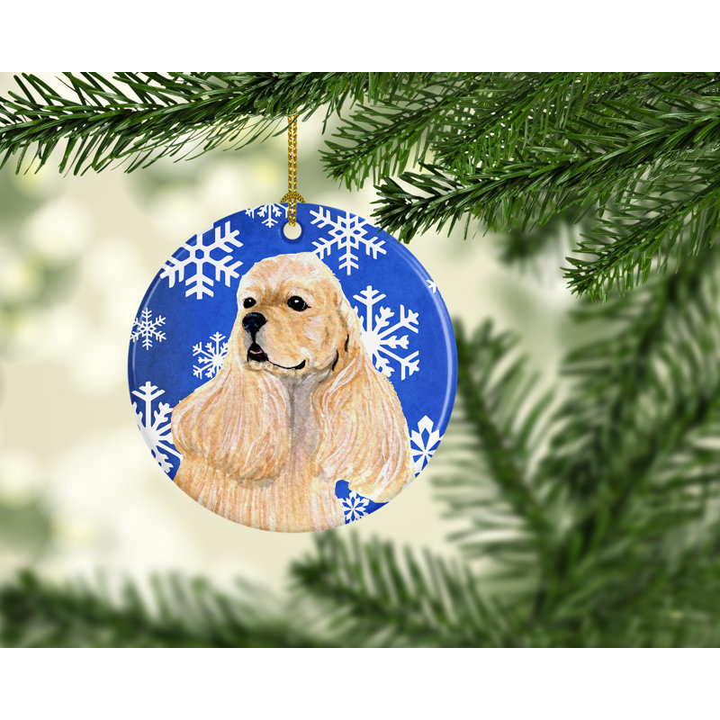 Ornement de noël figurine suspendue en céramique épagneul winter