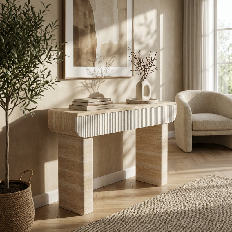 Console moderne cannelée avec tiroirs cachés surdimensionnés