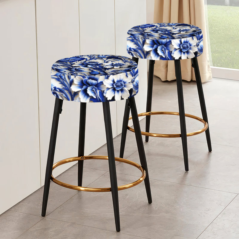 Ensemble de 2 tabourets de bar style néo-gothique victorien bleu cobalt