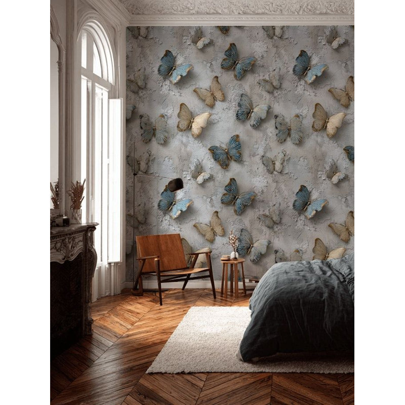 Papier peint adhésif effet béton à motif papillon