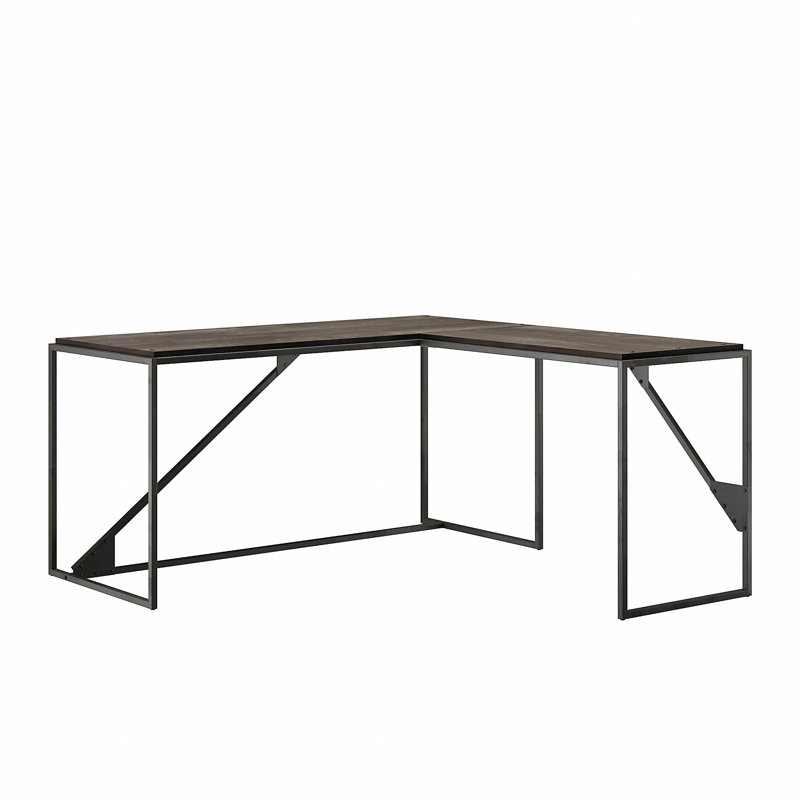 Ovia L-Shaped Metal Base Writing Desk, Dark Gray Hickory