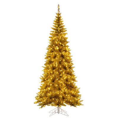 Vickerman 9' x 46" Slim Gold Tinsel Artificial Pre-lit Christmas Tree with Lights and Tree Stand