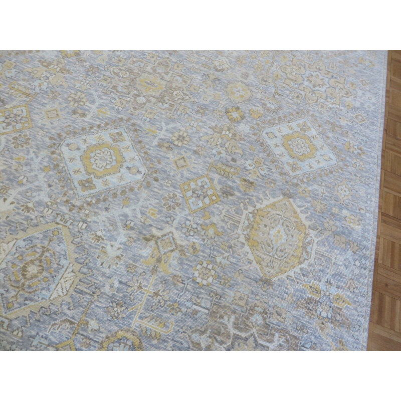Tapis oriental moderne gris noué à la main 9 pi 11 po x 14 pi 3 po G14915
