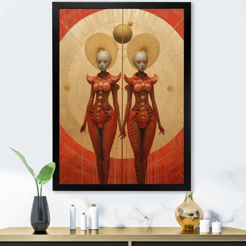 «Alien Goddess», impression rétro sur toile de fond rétro, Cadre simple noir, H 32 po x l 16 po x P 1 po