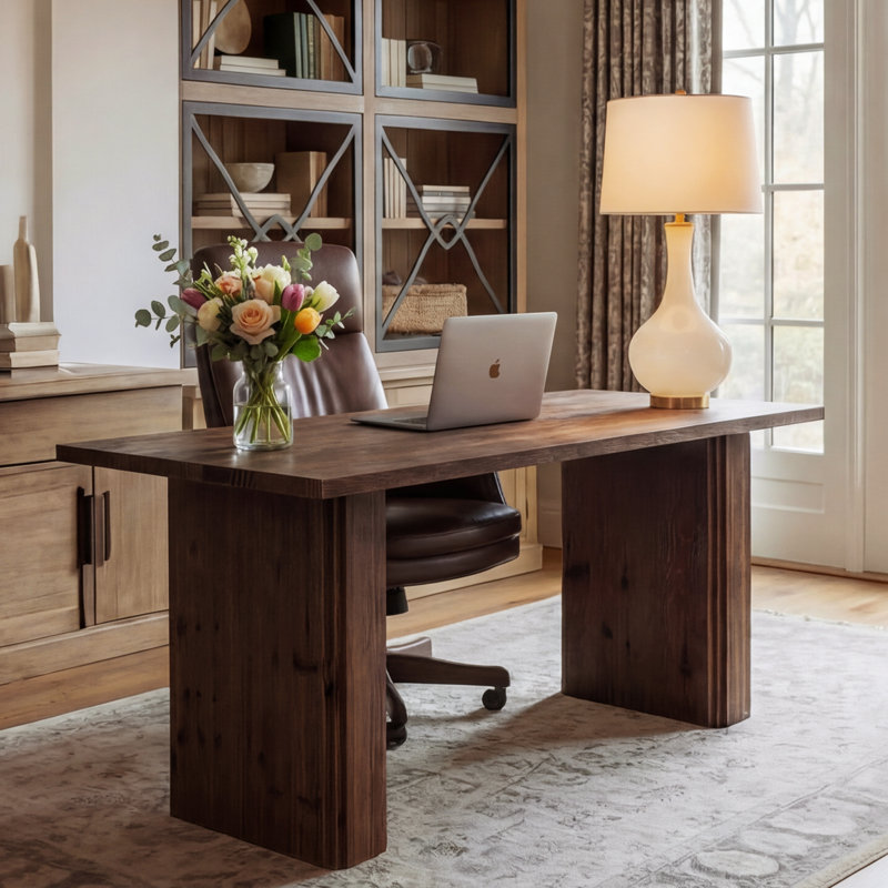 63" Solid Wood Executive Office Desk with Rich Wood Grain
