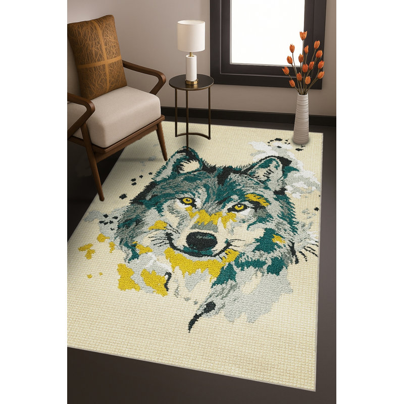 Tapis bleu tissé lavable rétro Mosso, 2'4" x 3'11"