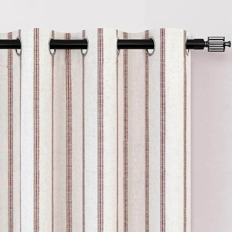 Blackout Curtain Pair, Red Stripe/Light Linen, 52" W x 63" L